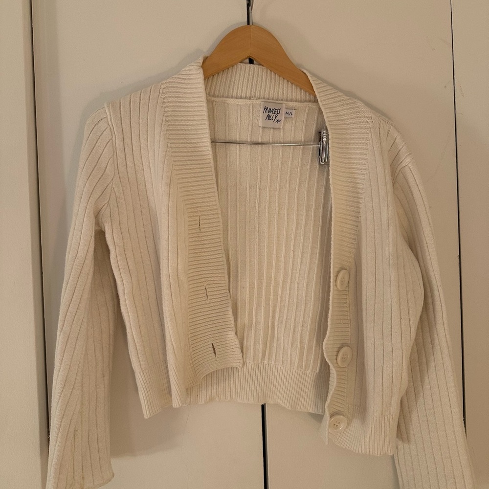 Princess Polly Cream Ribbed Cardigan